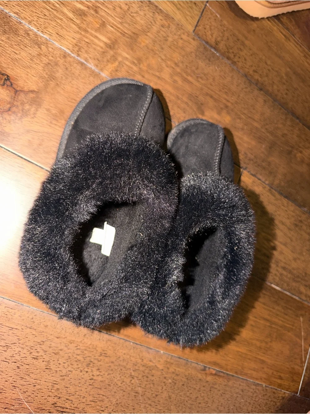 Kids Black Faux-Fur Slip-On Shoes